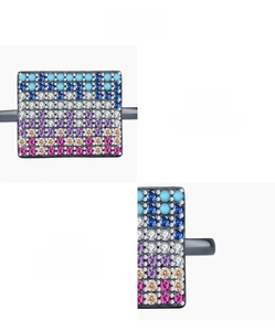 Macro view of S925 sterling silver pixel ring with hand-set colorful cubic zirconia stones