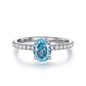 Oval Light Blue Zirconia Ring 925 Sterling Silver Radiant Cut Pavé Band Sparkling Anniversary Jewelry For Women