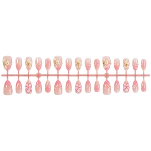 3D floral press-on nails set with pink gradient, pearls and embossed flower designs
