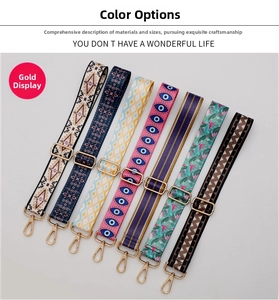 Detailed set of adjustable colorful ethnic pattern bag straps with gold metal hardware