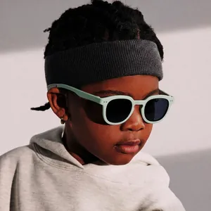 Fashionable mint green polarized kids sunglasses with classic square frames and UV protection