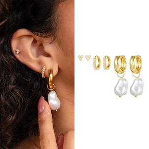 Artificial Baroque Pearl Hoop Earrings And Zircon Inlaid Ear Hoops Gold Plated Stainless Steel With 925 Sterling Silver Earring Post