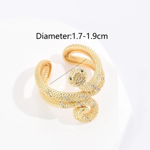 Detail showing 18K gold plated snake ring with green stone eyes and 1.7-1.9cm diameter