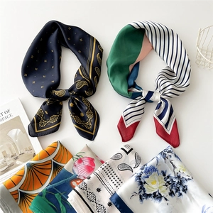 Elegant 70cm satin square scarves with paisley and floral prints in various colors