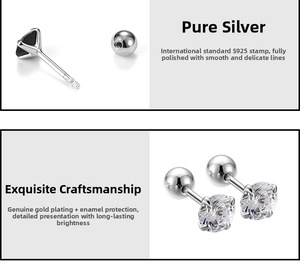 Detailed macro view of S925 sterling silver screw back stud earrings with zircon