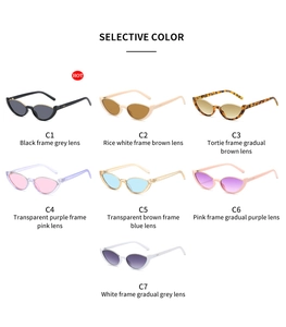 Showcase of seven different color options for retro cat eye semi-rimless sunglasses
