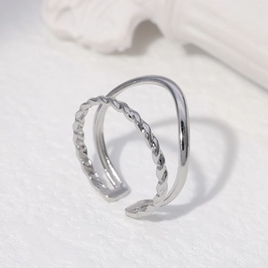 Stainless Steel Double Layer Open Ring Twisted Rope Minimalist Adjustable Statement Jewelry For Women