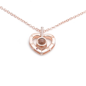 Heart Evil Eye Projection Necklace Copper Micro Pave Zircon Roman Numerals Jewelry Elegant Pendant For Women Rose Gold