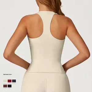 Canotta yoga beige slim fit con dorso a vogatore in tessuto elasticizzato e traspirante