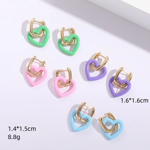 Ensemble de boucles d'oreilles vintage en forme de cœur avec créoles en or 14 carats