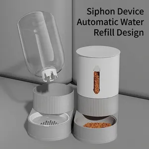 Automatic cat and dog water dispenser and feeder set with siphon system and gravity supply