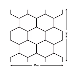 30x30cm technical schematic showing dimensions of 3D hexagonal self-adhesive wallpaper tile