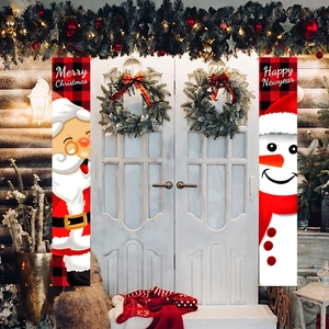 Bannières de porte de Noël extérieures avec Père Noël et Bonhomme de neige festifs