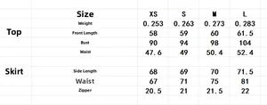 Tableau des tailles détaillé pour ensemble gilet en tweed et jupe plissée femme