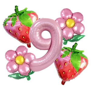 Kit de ballons rose chiffre 9 fraise et marguerite pour décoration fête anniversaire