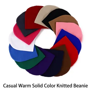 Solid Color Knitted Beanie Hat For Women And Men Winter Warm Windproof Outdoor Casual Acrylic Soft Stretchy Cuff Knit Skull Cap