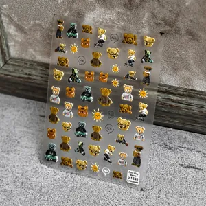3D embossed cartoon bear nail art stickers with urban street style and sun patterns