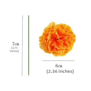Detailed dimensions of artificial orange pompon mum flower head and stem set