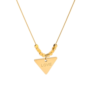 18K gold plated stainless steel necklace with inverted triangle pendant and Love engraving