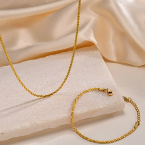 Stainless Steel Twisted Rope Chain Necklace Bracelet Anklet For Women Minimalist Fashion IP Gold Plating Jewelry