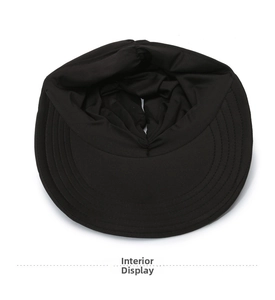 Detail view of the black sun hat interior showing fabric texture and reinforced stitching