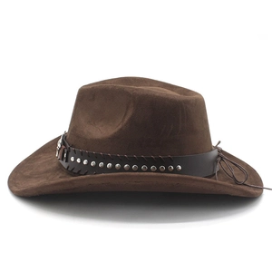 Klassischer dunkelbrauner Western-Cowboyhut aus Wildleder mit Nietband für Damen und Herren