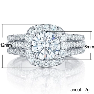 Luxury geometric halo ring in silver finish with triple row pavé diamonds and 12mm width