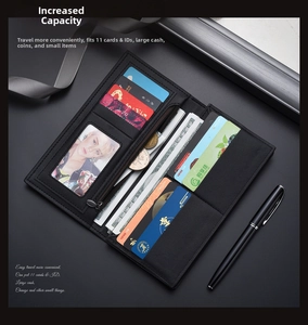 Detail view of business slim wallet with 11 card slots and zipper coin pocket