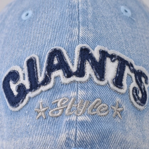 Washed light blue denim baseball cap with GIANTS 3D embroidery and vintage star details