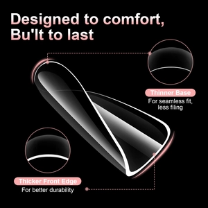 Faux ongles courts transparents avec base mince et bord épais pour un ajustement parfait