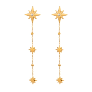 Boucles d'oreilles étoile en acier inoxydable plaqué or 18k avec cristaux étincelants