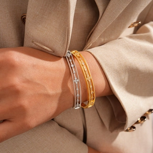 18k gold plated hollow flower cuff bracelets with zircon stones in gold and silver