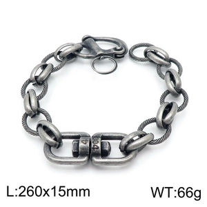 Close-up of industrial retro silver stainless steel O-chain bracelet with 304 hallmark