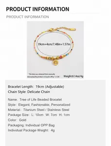 Macro detail of gold tree of life bracelet showing 19cm length and adjustable chain