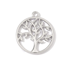 Pendentif Arbre de Vie en acier inoxydable argenté avec motif ajouré pour création bijoux