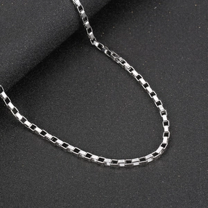 Polished silver titanium steel box chain necklace with minimalist hip-hop style design