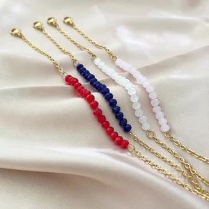 Handmade Beaded Bracelet Stainless Steel Fine Chain Faceted Colorful Beads Adjustable Minimalist Fashion Jewelry For Women