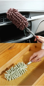 Microfiber chenille duster cleaning tool for car vents and home drawers close-up