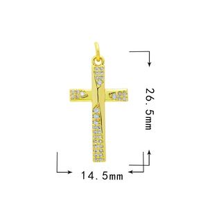 Detailed dimensions of 18k gold plated heart cross pendant with micro zircon insets