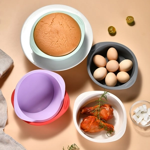 Set of colorful silicone cake molds in various colors for DIY baking and food serving