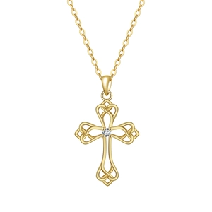 S925 Sterling Silver Celtic Knot Cross Pendant Necklace For Women Elegant Platinum Gold Plated Rhinestone Religious Jewelry Gift