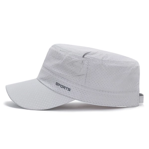 Light gray laser-cut breathable flat top military cap for outdoor sports and sun protection