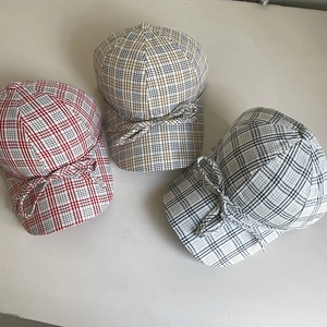 Casquette De Baseball À Carreaux Pour Femmes 100% Coton Respirante Chapeau De Soleil Avec Nœud Doux Vintage Réglable