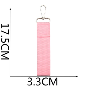 Detailed dimensions of pink woven ribbon strap with metal clasp, 17.5CM by 3.3CM