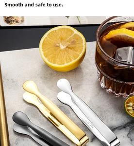 Three-color set of 304 stainless steel mini tongs in gold, silver, and gunmetal black