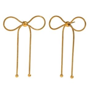 Boucles d'oreilles nœud en acier doré 18K avec de longues franges en chaîne serpent