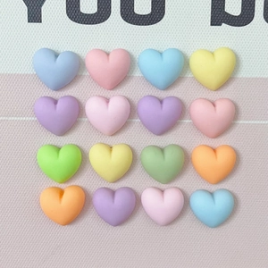 Colorful 16-piece set of macaron-colored resin heart charms for DIY crafts and accessories