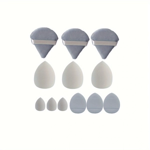 12-piece makeup sponge set including powder puffs and blending sponges on white background