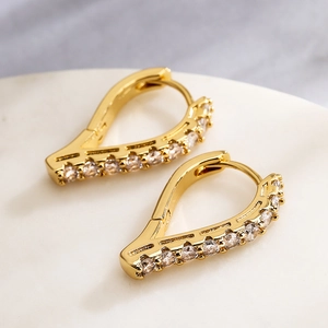 Elegant 18K gold-plated irregular V-shaped earrings with sparkling cubic zirconia accents
