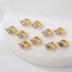 Evil Eye Hoop Earrings 18K Gold Plated Copper Geometric Rhombus Cubic Zirconia Enamel Minimalist Jewelry For Women